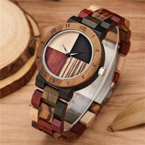 Wooden Fashionable Women Watch with All Wood Strap Quartz Analog Colorful main image 4